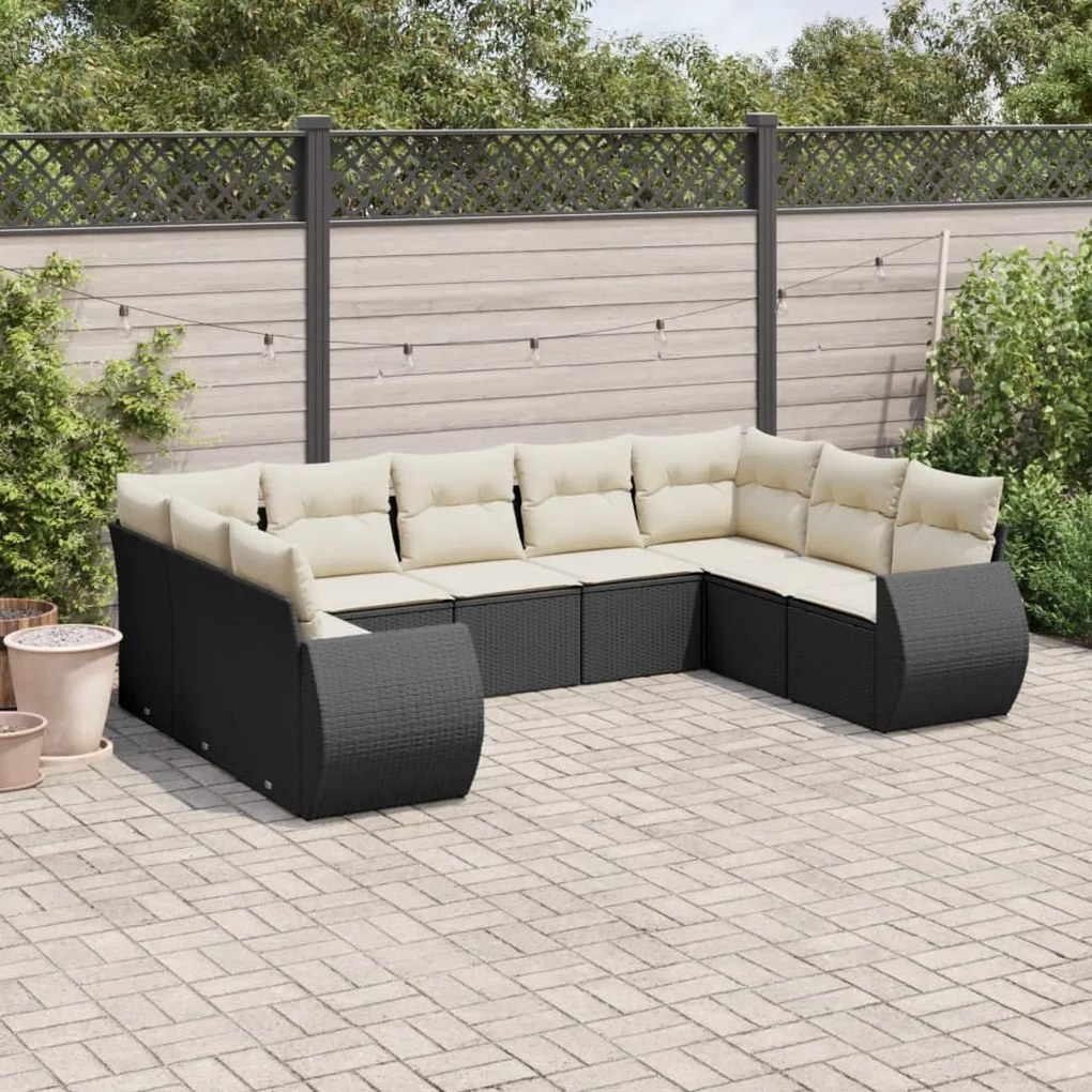 vidaXL 9 pcs conjunto de sofás p/ jardim c/ almofadões vime PE preto