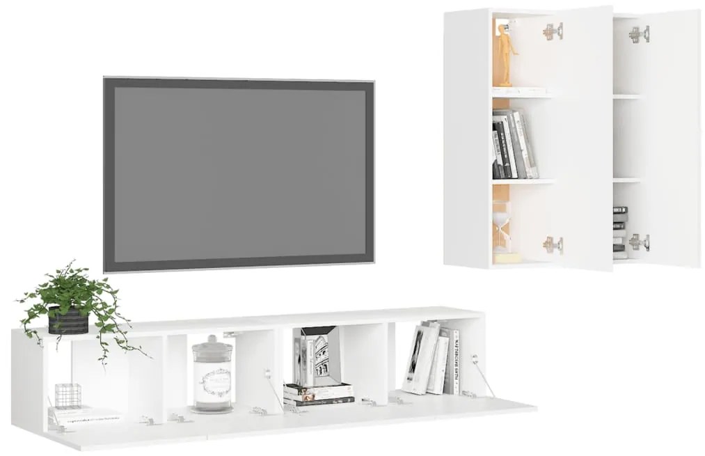 4 pcs conjunto de móveis de TV derivados de madeira branco