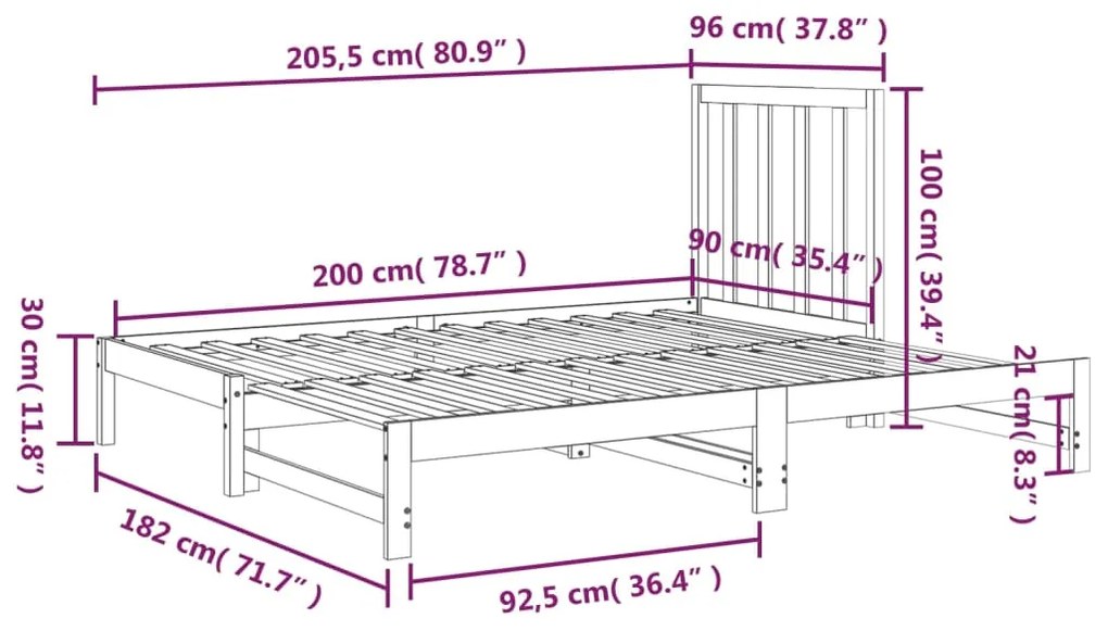 Sofá-cama de puxar 2x(90x200) cm pinho maciço branco