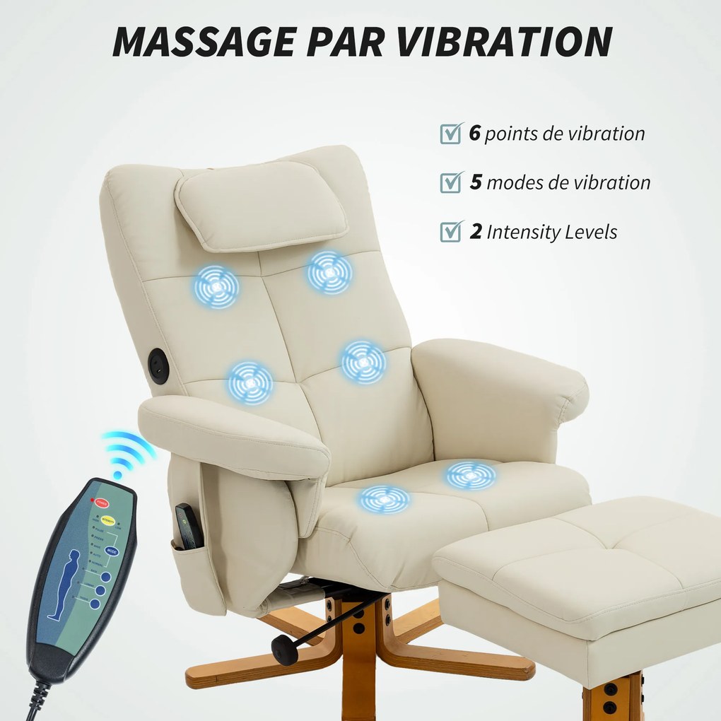 Cadeira de massagem com apoio para os pés, encosto reclinável até 135°, compartimento de arrumação, comando à distância