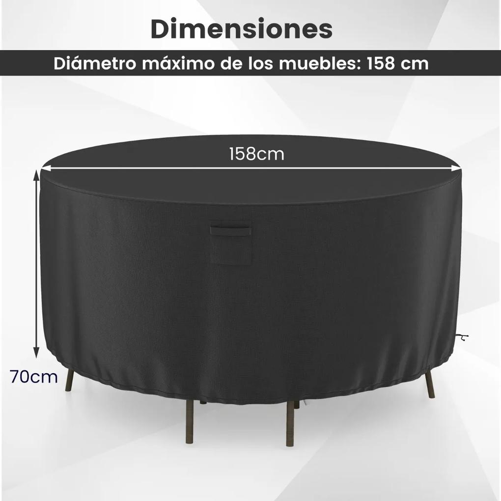Capa impermeável para mesas redondas de exterior para conjuntos de móveis com fivelas de ventilação e cordões Cobertura impermeável 158 cm (S) Preto