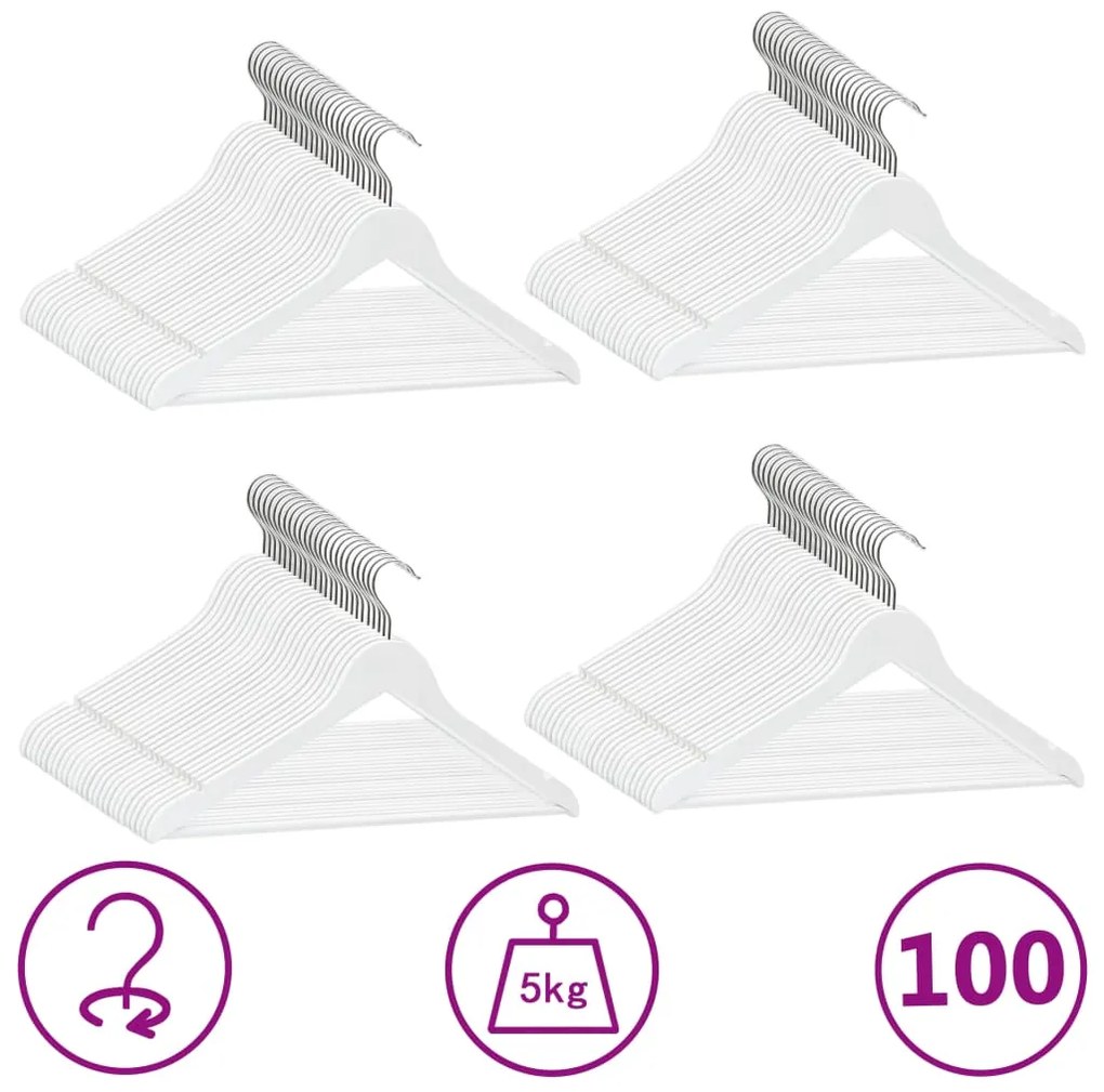 289916 vidaXL 100 pcs conjunto de cabides antiderrapantes madeira branco
