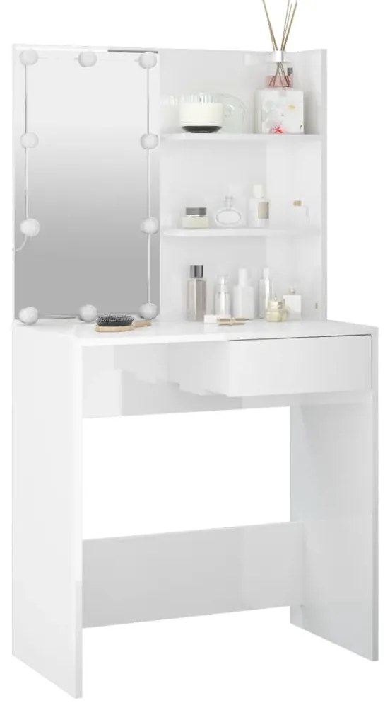Toucador com LEDs 74,5x40x141 cm branco brilhante