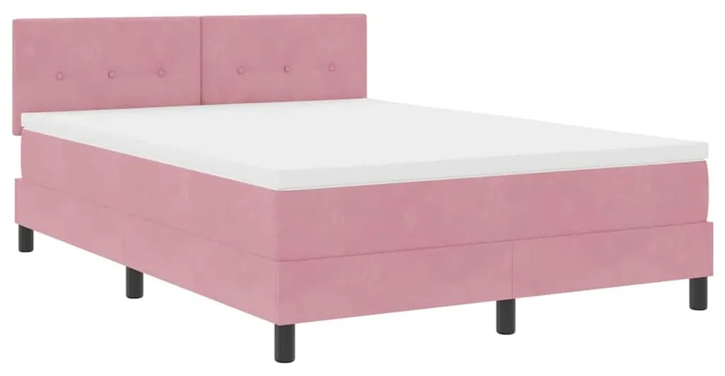 Cama Box com Colchão e LED Rosa 140x200 cm Veludo