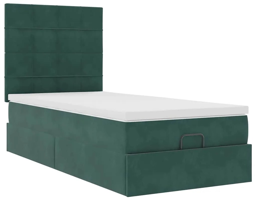 Estrutura de cama otomana colchões 90x200cm veludo verde escuro