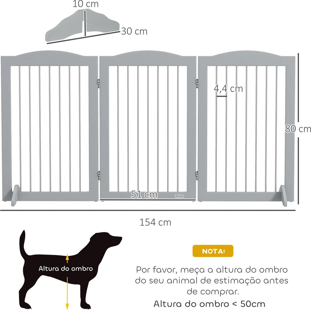 Barreira de Segurança para Cães Barreira de Segurança para Escadas e Portas Dobrável com Suporte de Pé 154x30x80cm Cinzento