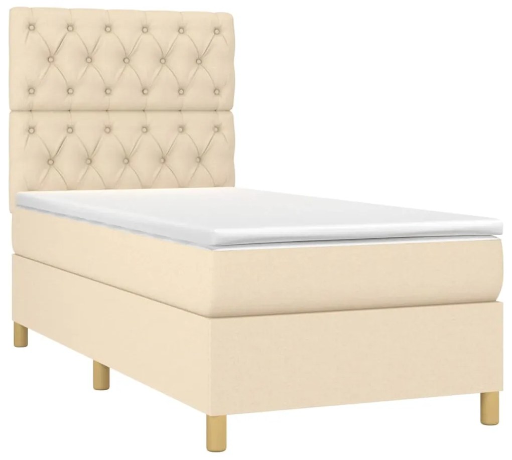 Cama box spring c/ colchão e LED 80x200 cm tecido cor creme