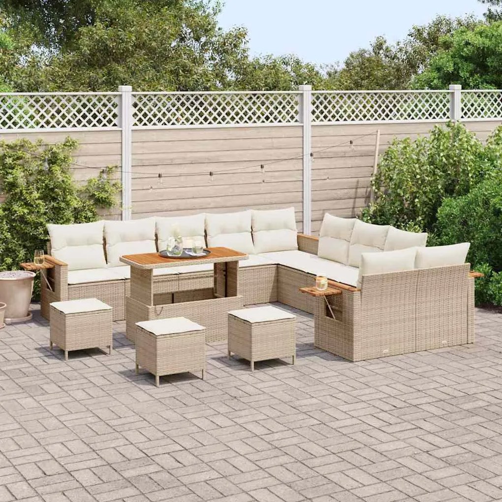 Conjunto de Sofá de Jardim vidaXL 14 Peças com Almofadas Bege Rattan A