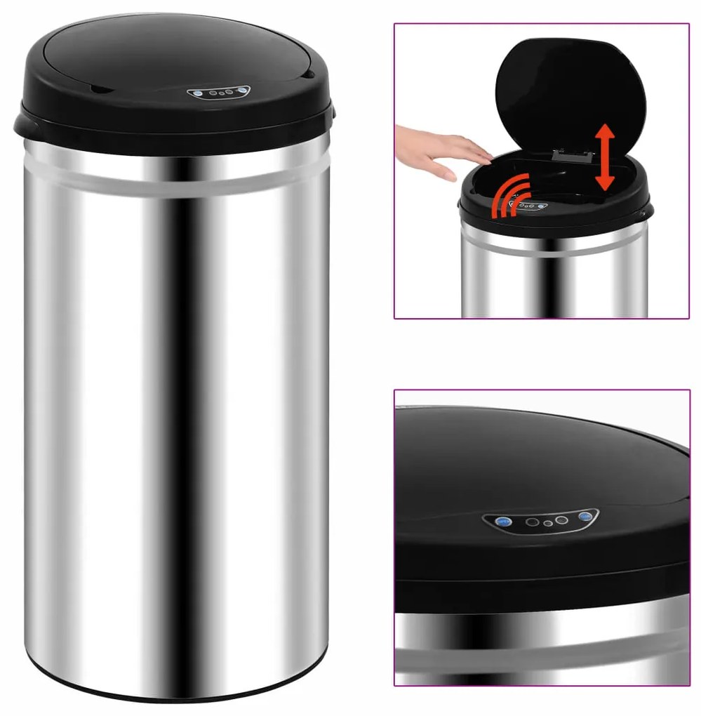 322694 vidaXL Caixote do lixo com sensor automático 50 L aço inoxidável
