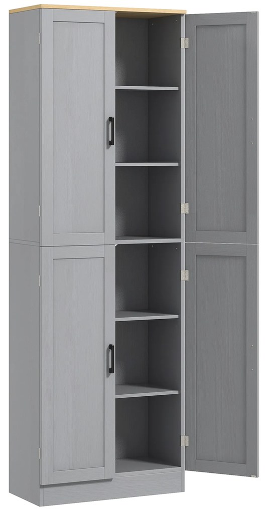 Armário de Cozinha com 4 Portas e Prateleiras Ajustáveis Anti-Tombo 60x30x171 cm Cinzento