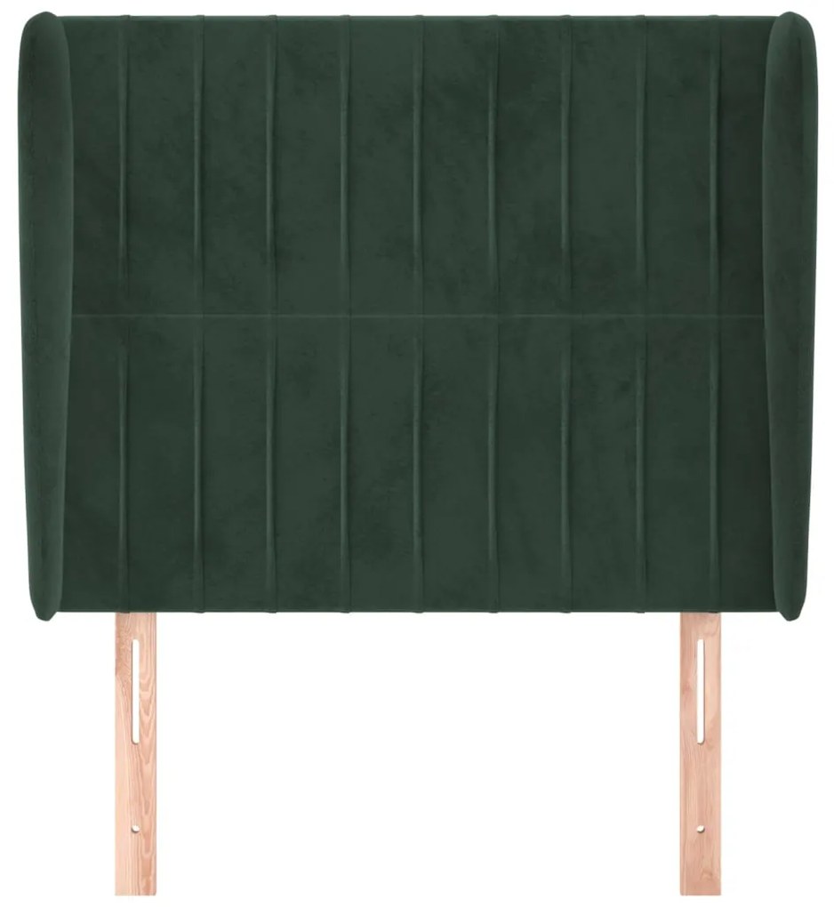 Cabeceira de cama c/ abas veludo 83x23x118/128 cm verde-escuro
