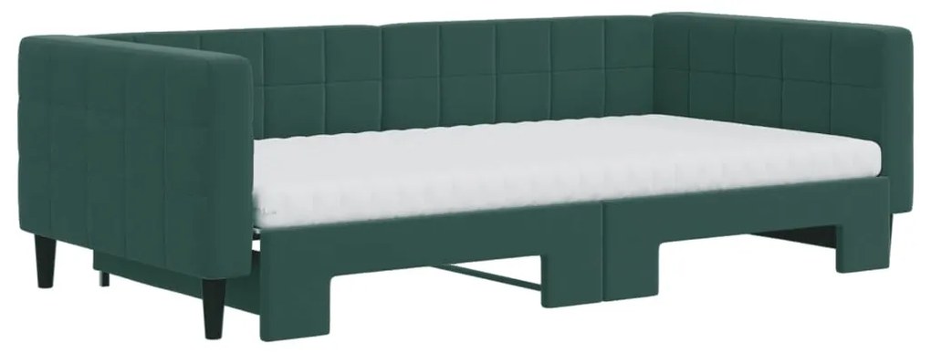 Sofá-cama c/ gavetão e colchões 100x200cm veludo verde-escuro