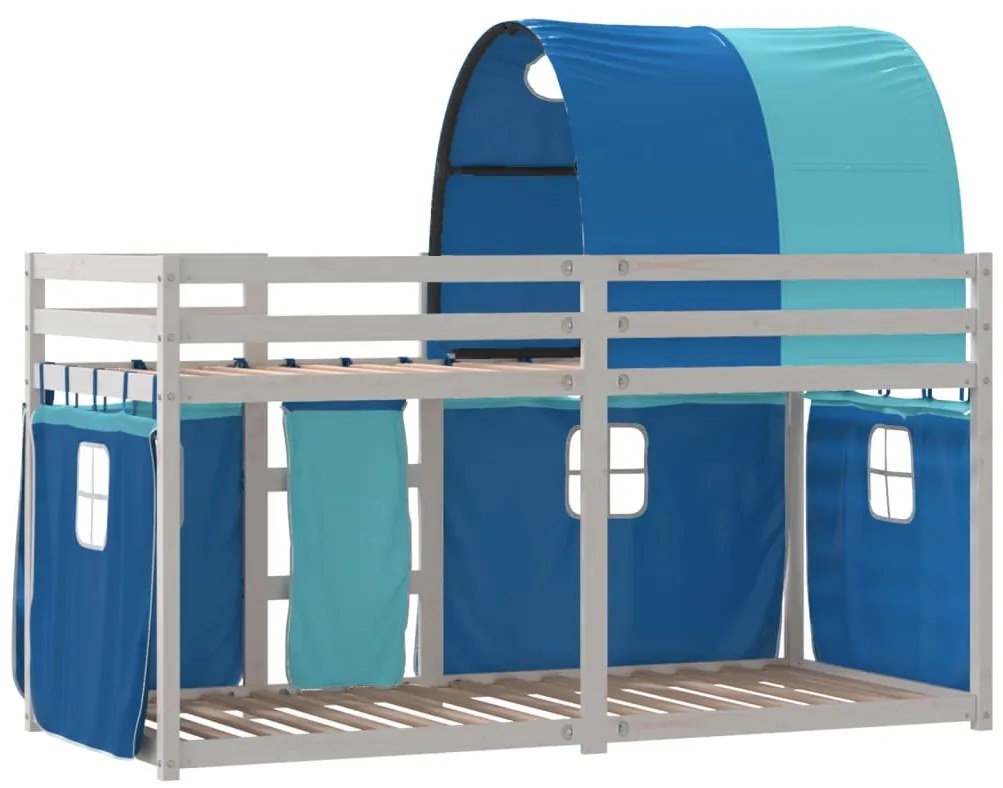 Beliche com cortinas 90x200 cm madeira de pinho maciça azul