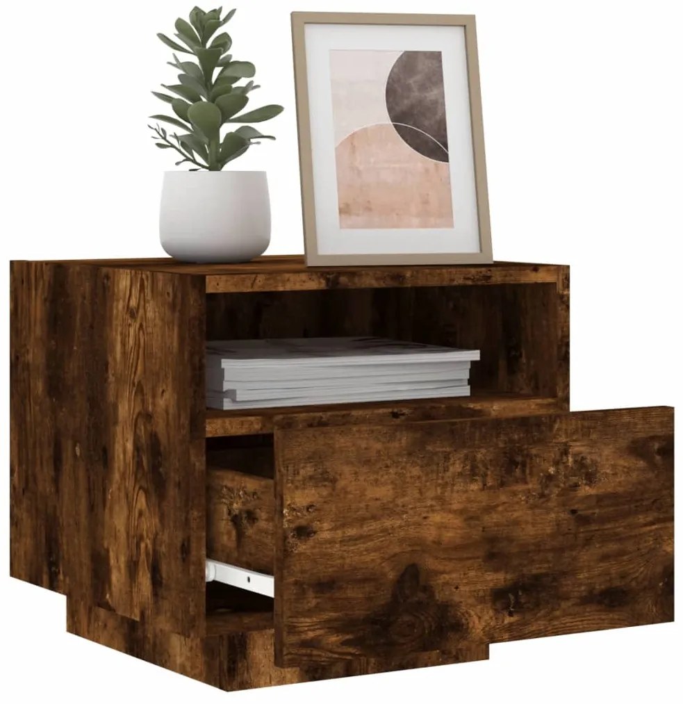 Mesa de cabeceira com luzes LED 40x39x37 cm carvalho fumado