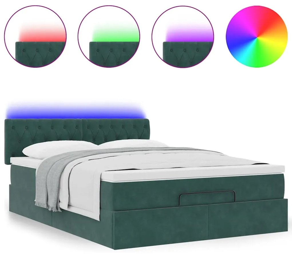 Estrutura de cama otomana com colchão 140x200 cm verde escuro
