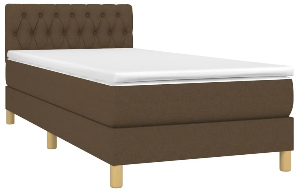 Cama box spring c/ colchão/LED 90x200 cm tecido castanho-escuro