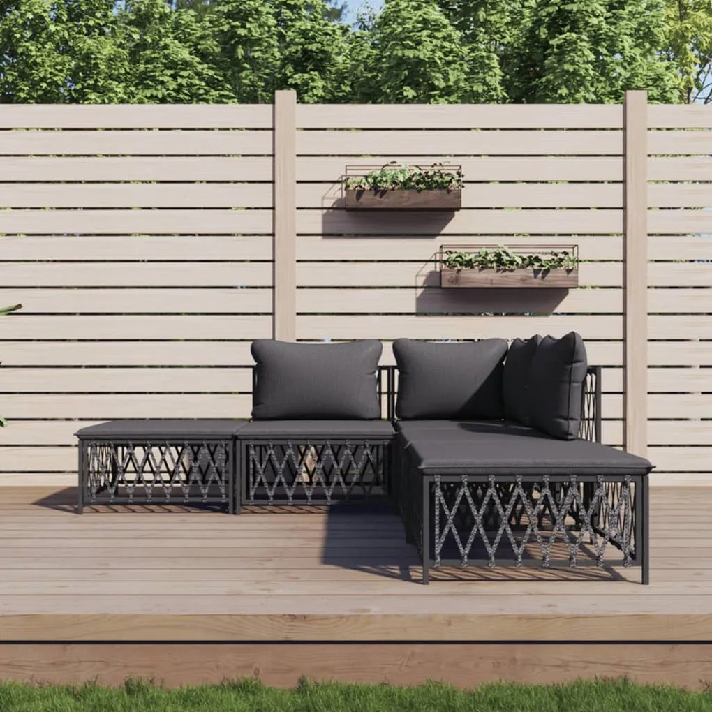 vidaXL 5 pcs conjunto lounge de jardim com almofadões aço antracite