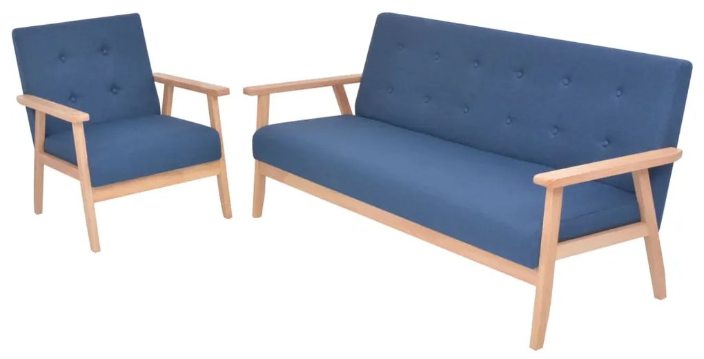 vidaXL Conjunto de sofás 2 pcs tecido azul