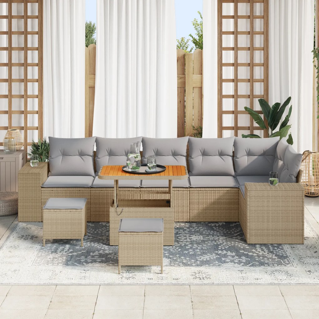 Conjunto de Sofás de Jardim vidaXL de 9 peças com Almofadas Rattan de
