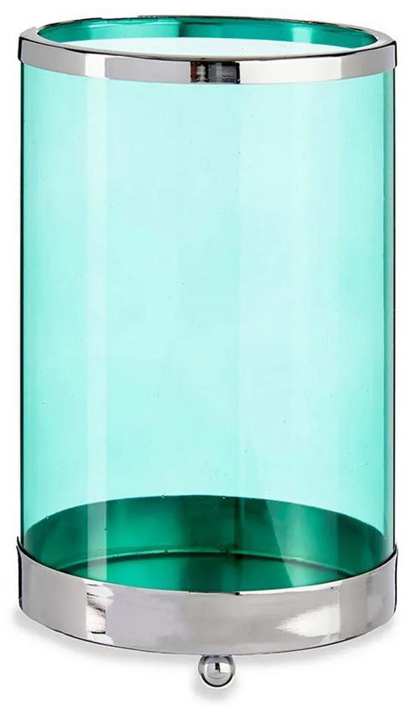 Castiçais Prateado Azul Cilindro Metal Vidro (12,2 x 19,5 x 12,2 cm)