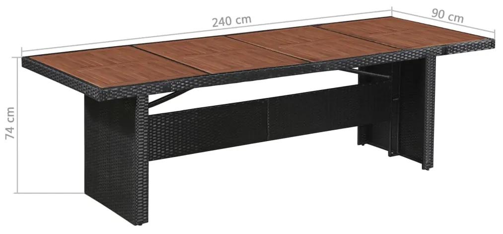 Mesa de jardim 240x90x74 cm vime PE e madeira acácia maciça
