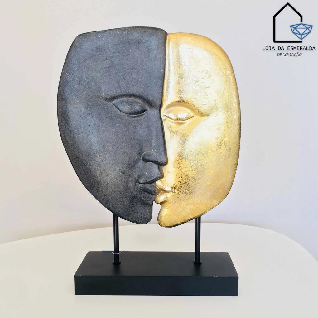Escultura Beijo | Dourado&amp;Preto | 20x8x32CM