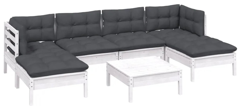 7 pcs conjunto lounge de jardim c/ almofadões pinho branco