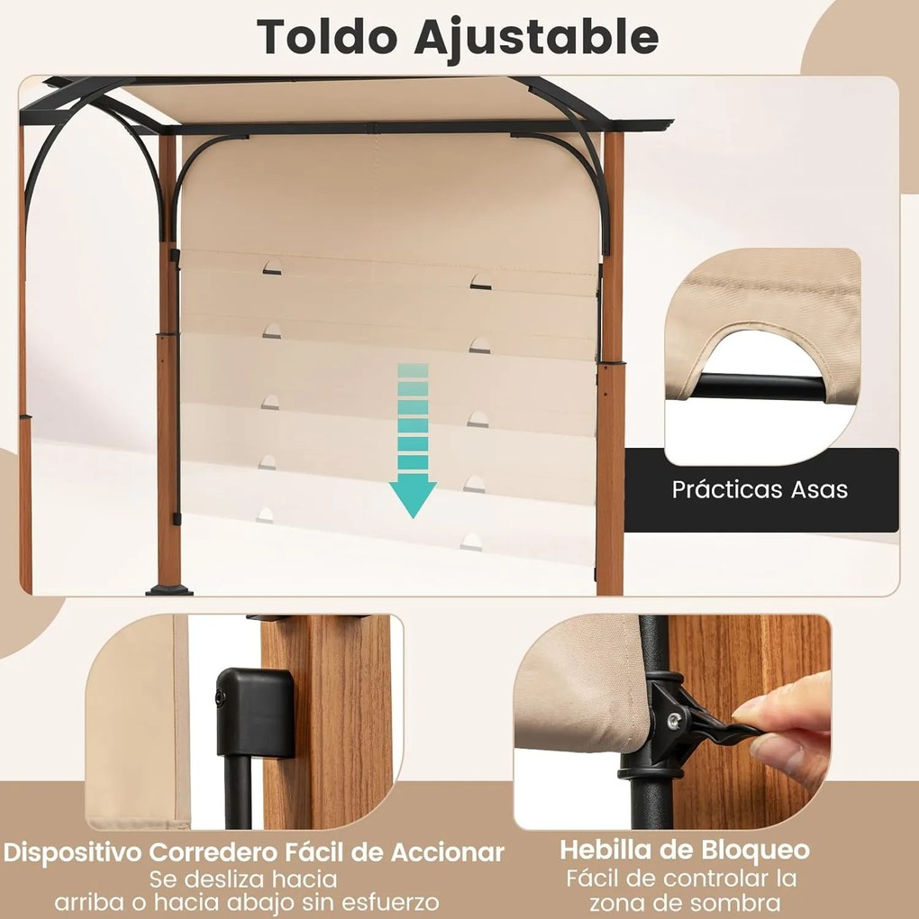 Pérgola de metal em arco retrátil com Toldo retrátil 360 x 300 cm Bege