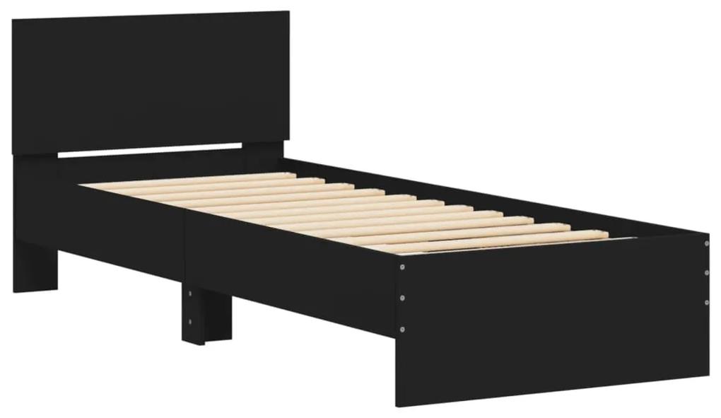 Estrutura de cama c/ cabeceira e luzes LED 90x190 cm preto