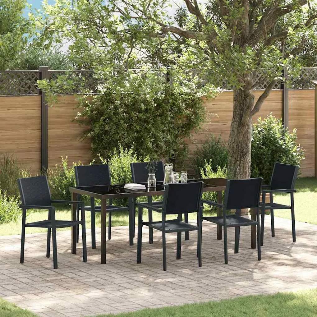 vidaXL Conjunto de Jantar de Jardim 7 Peças em Rattan Poly Preto