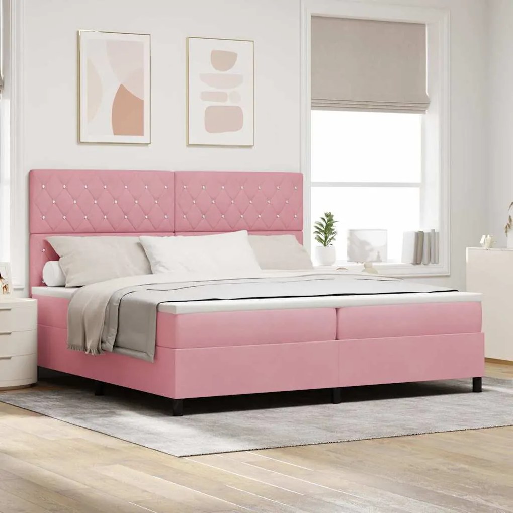 vidaXL Cama Box Spring LED com colchão Rosa 200 x 200 cm tecido