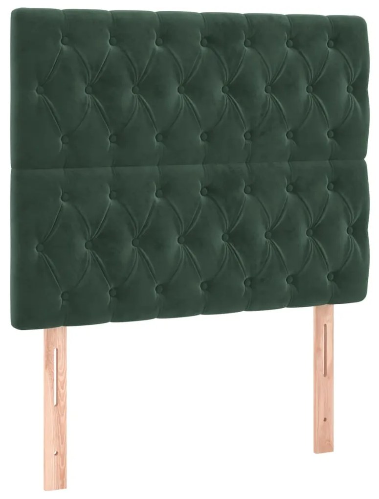 Cabeceira de cama c/ LED veludo 90x7x118/128 cm verde-escuro