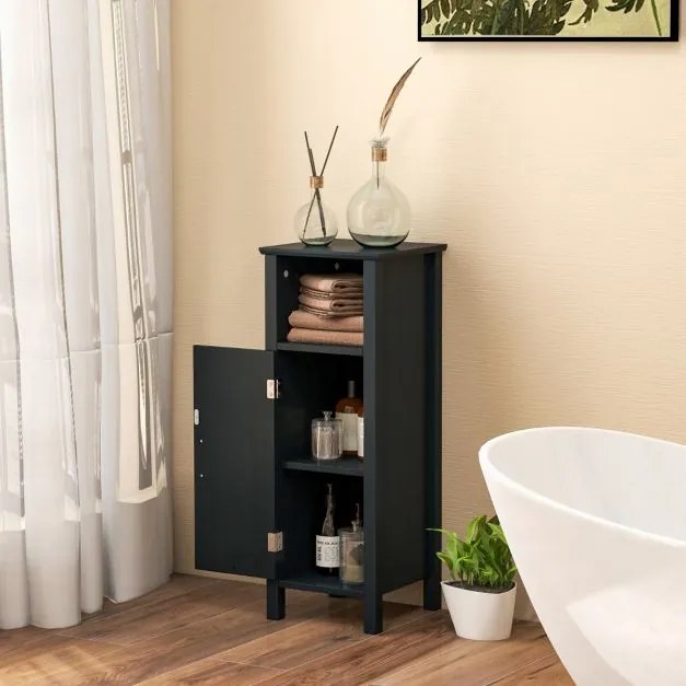Armário para casa de banho com 3 prateleiras e porta  30 x 30 x 80 cm Preto