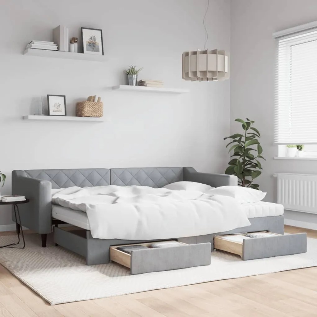 vidaXL Sofá-cama c/ gavetão e gavetas 90x200 cm tecido cinzento-claro