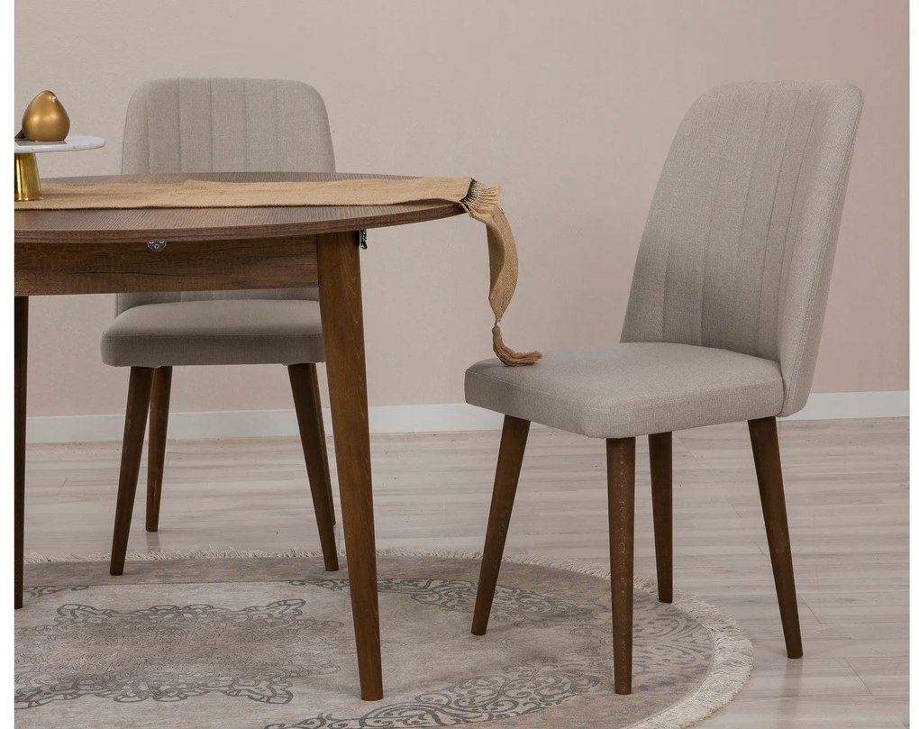 Conjunto de Mesa de Jantar Extensível e Cadeiras Vina – Nogueira e Cre