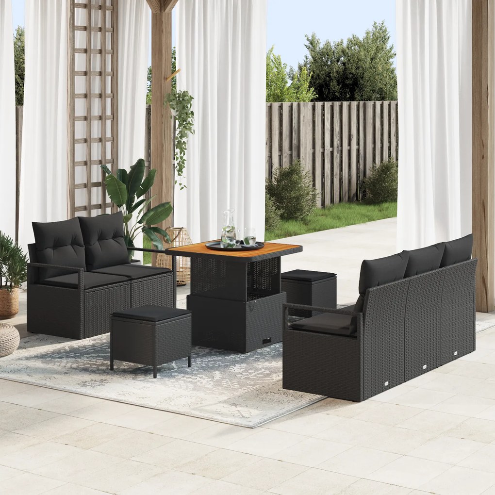 Conjunto de Sofás de Jardim de 8 Peças com Almofadas Rattan Sintético