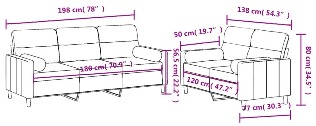 2 pcs conjunto de sofás com almofadas tecido cinza-acastanhado