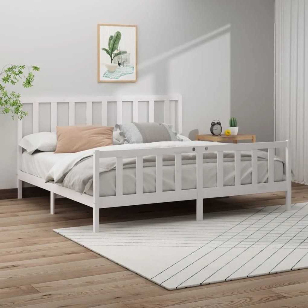 Cama sem colchão 200x200 cm madeira de pinho maciça branco