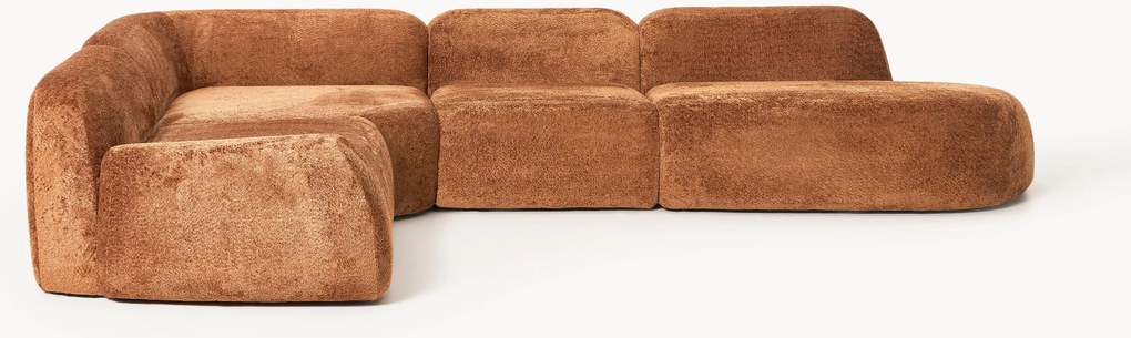 Sofá de canto modular XL em teddy-bouclé com chaise longue Wolke (4 lugares)