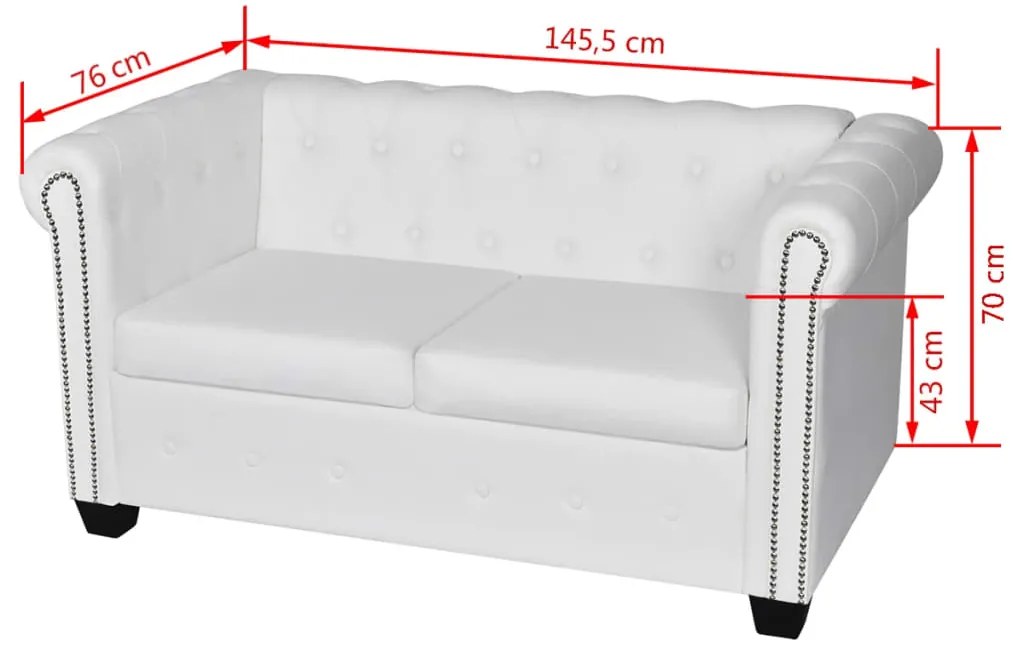 Conjunto sofás Chesterfield 2 + 3 lugares couro artific. branco