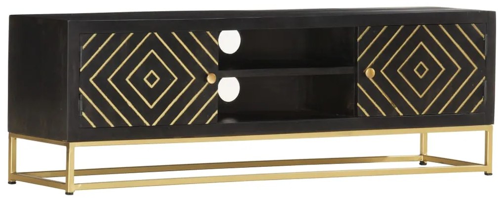 Móvel de TV 120x30x40 cm mangueira maciça preto e dourado
