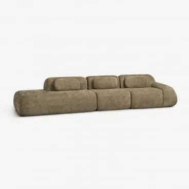 Sofá Modular De Canto Em Chenille De 3 Peças Com Chaise Longue À Esquerda Embalado A Vácuo Mérida Chenille Grossa Verde Sálvia - Sklum