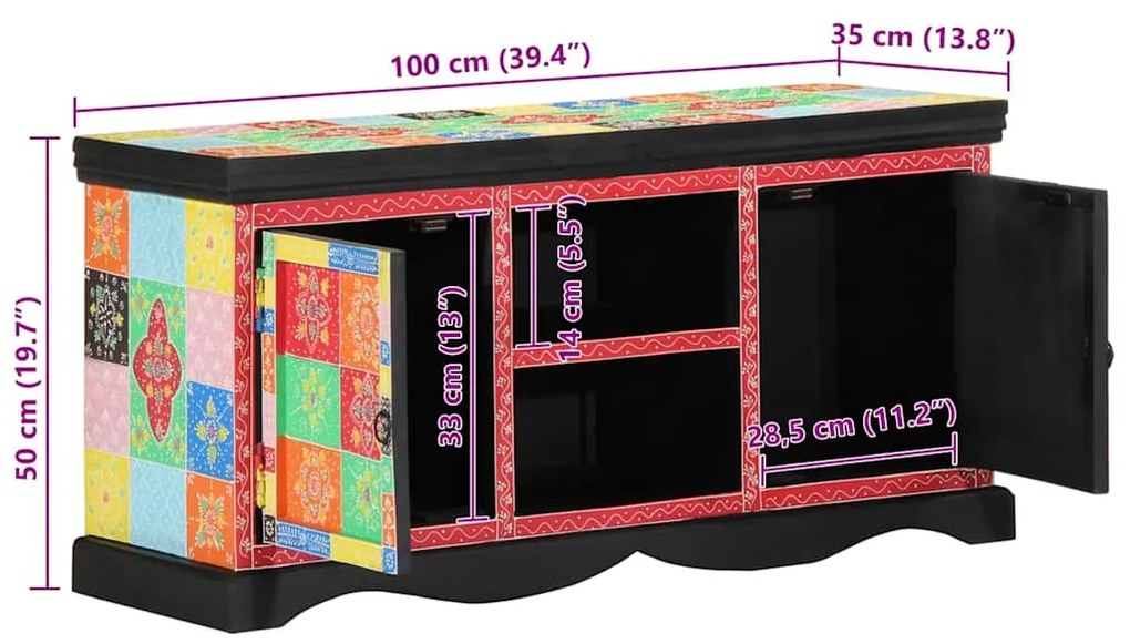 Armário de TV vidaXL Multicolorido 100x35x50 cm em Madeira Sólida de M