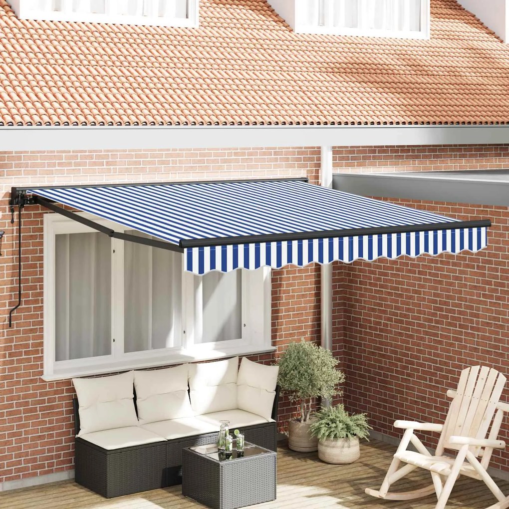 vidaXL Toldo Retrátil Azul e Branco 350x250 cm tecido