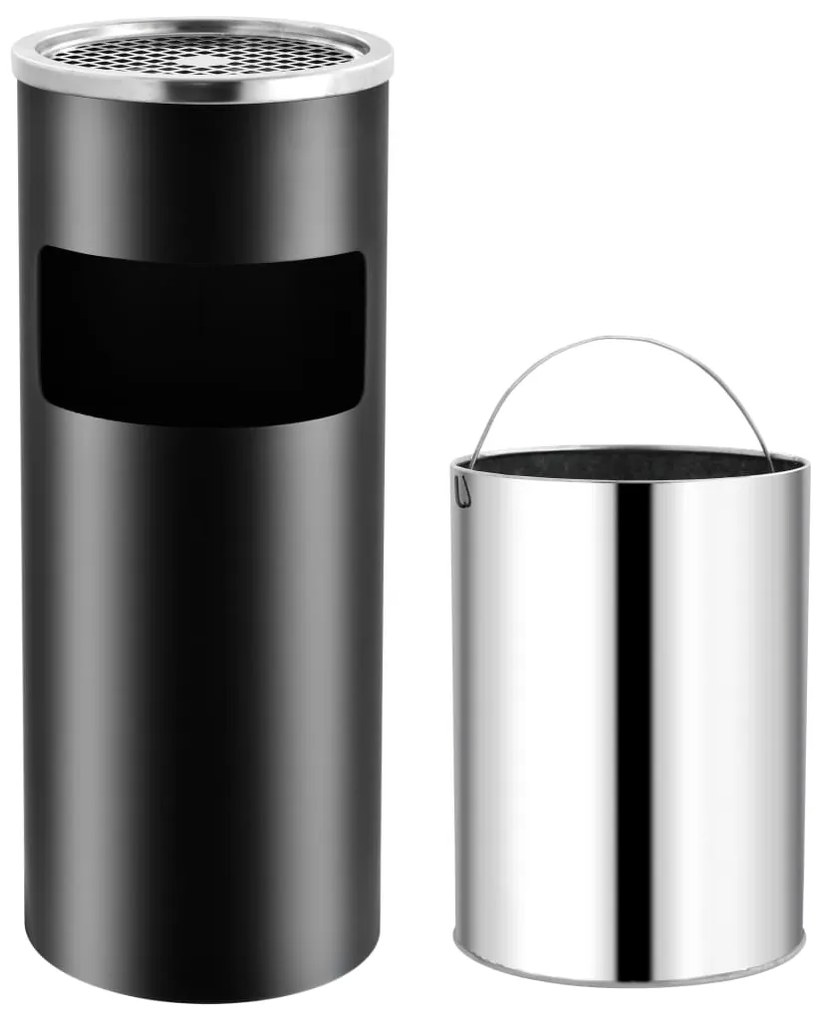 51088 vidaXL Caixote do lixo com cinzeiro para hotel 30 L aço preto
