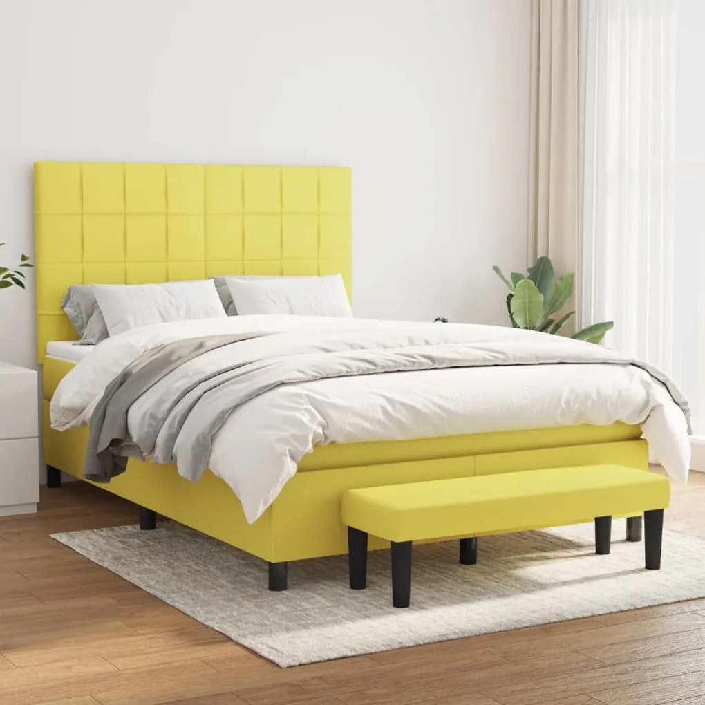 vidaXL Cama com molas/colchão 140x200 cm tecido verde-claro