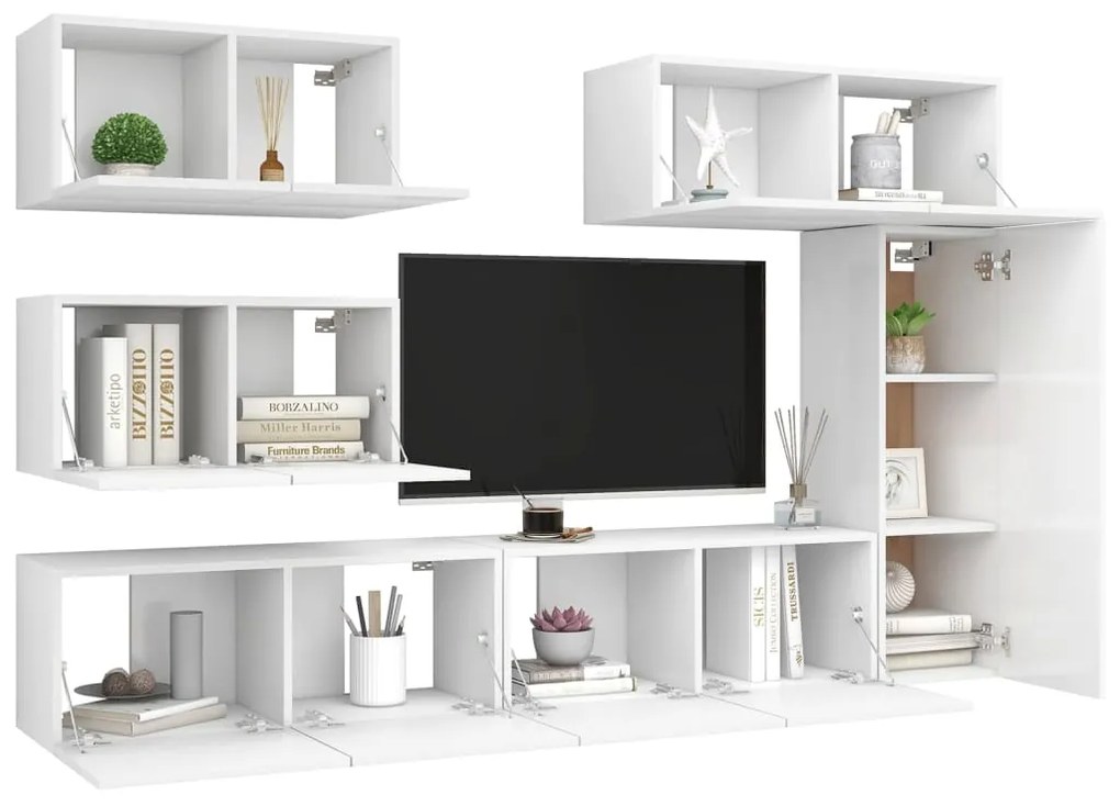 6 pcs conjunto de móveis de TV contraplacado branco