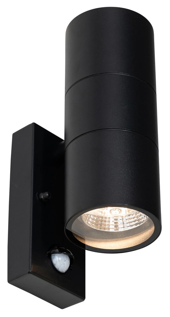 Candeeiro de parede exterior preto AR70 de 2 luzes com sensor de movimento - Duo Moderno