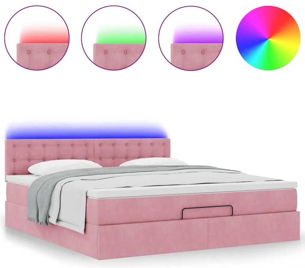 Estrutura de cama otomana com colchão 160x200 cm veludo rosa