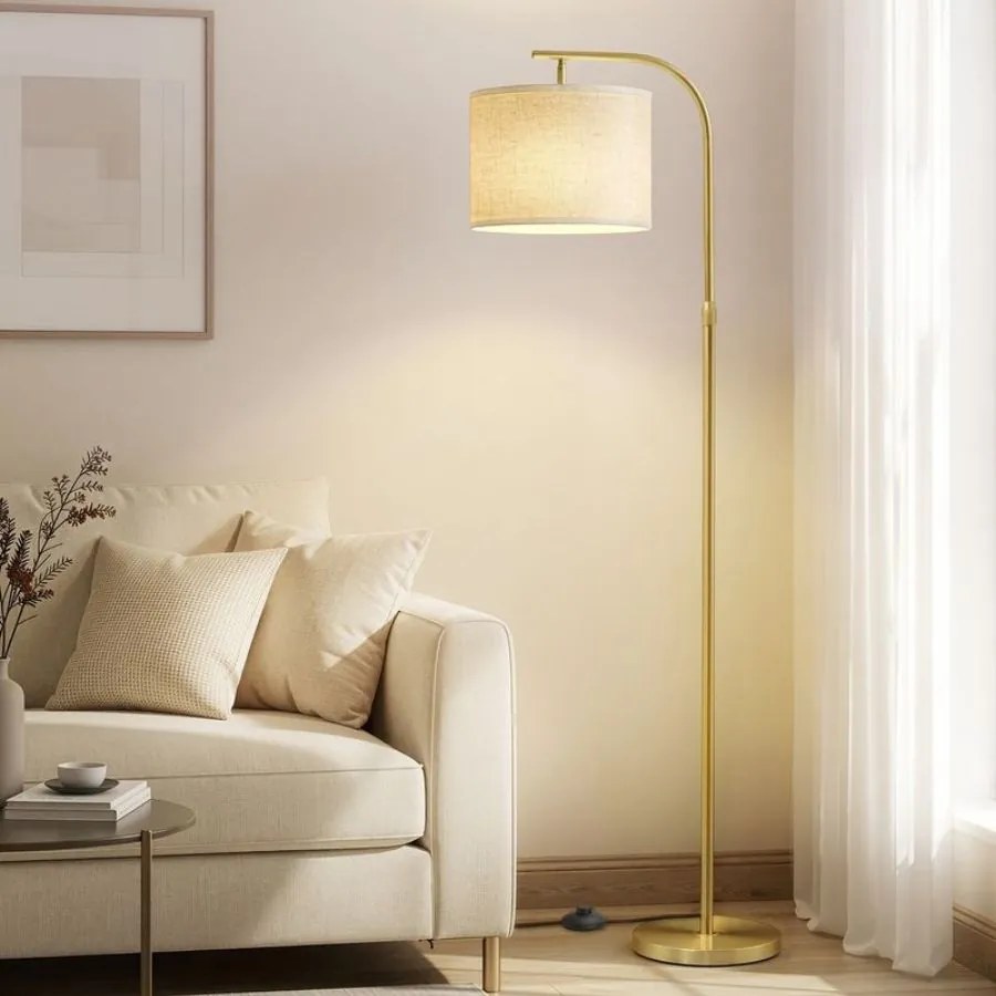 Candeeiro de pé com altura regulável de 150 a 175 cm, com interruptor de pé em dourado claro